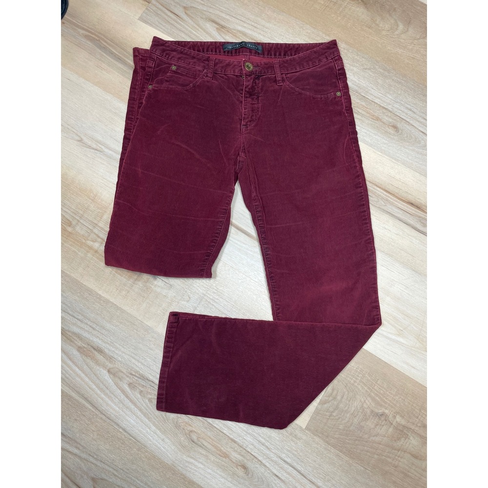 Theyskens Theory Burgundy Corduroy Straight Leg Pants Womens 28 Wine Red